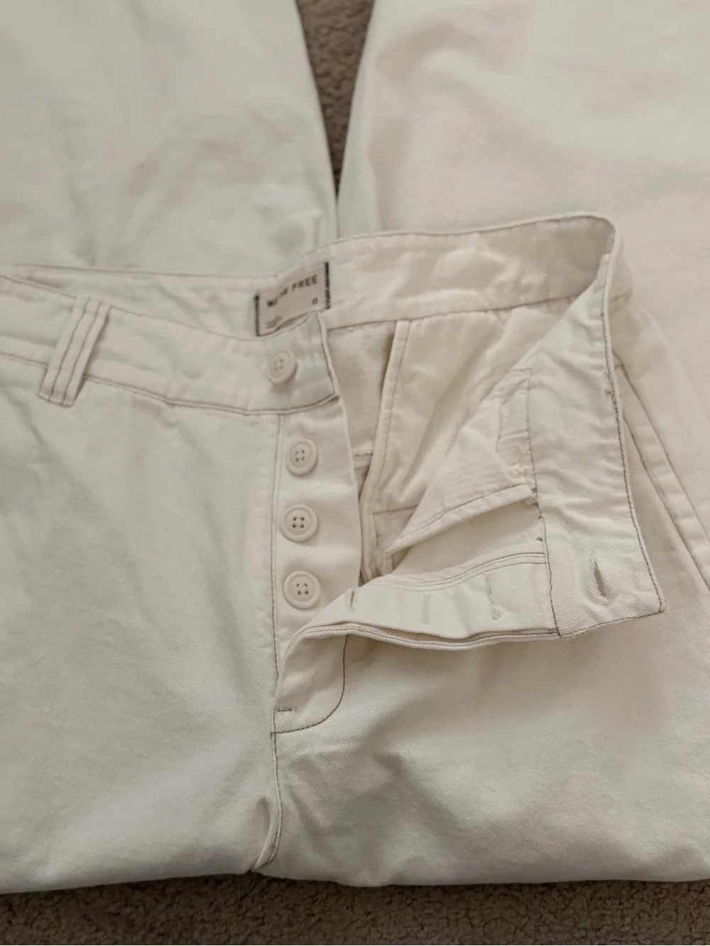 We The Free Lay Down Ankle Wide Leg Chino Pant in Ecru Barrel Leg Cotton Size 6